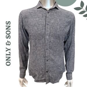 ONLY & SONS Slim Fit Linen-Blend Shirt Grey Men’s Size Medium